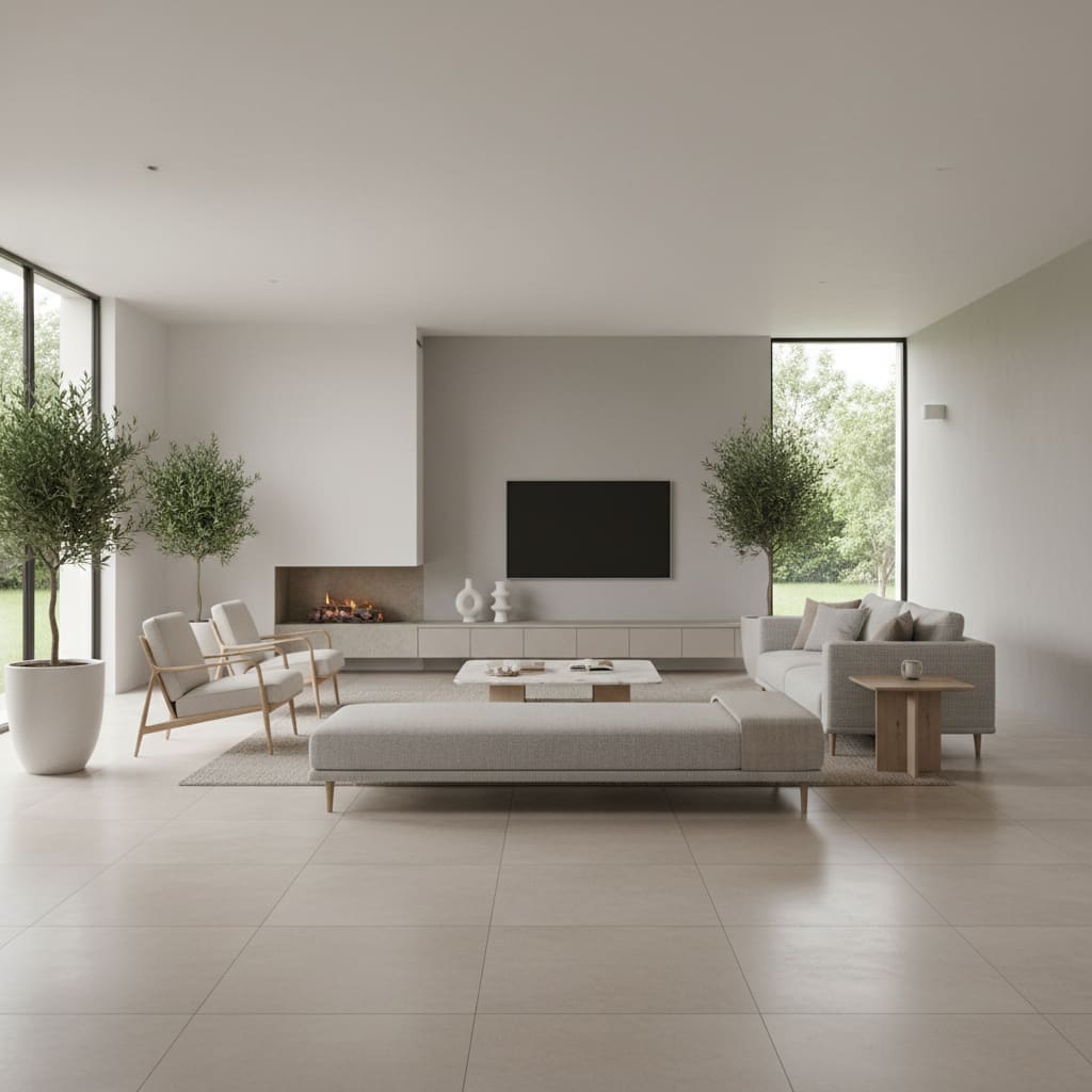Newly tiled living room in Doha residence